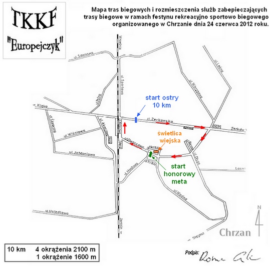 Mapa tras biegowych w ramach festynu rekreacyjno sportowo biegowego organizowanego w Chrzanie. 